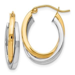 14K Two-tone Polished Hinged Hoop Earrings